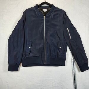 Rothschild Navy Blue Bomber Jacket Zip Pockets Ribbed Cuffs Collar Men Size M